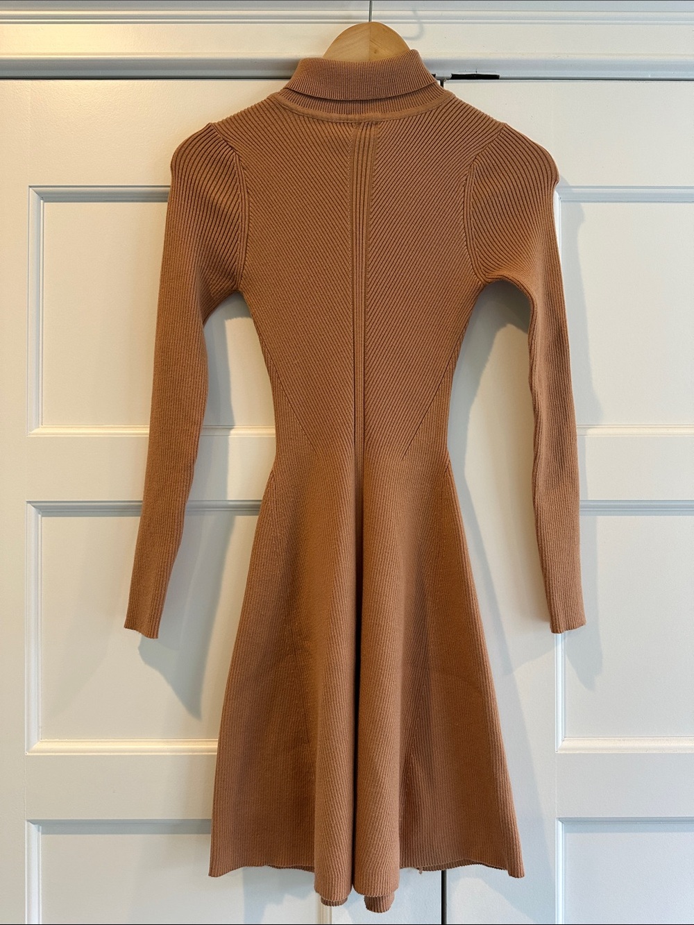 Ribbed Mock-Neck Fit & Flare Dress - Camel